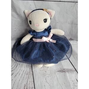 H&M Ballerina Kitty Cat In Navy Blue Gold Sparkly Dress Stuffed Animal Plush 8”